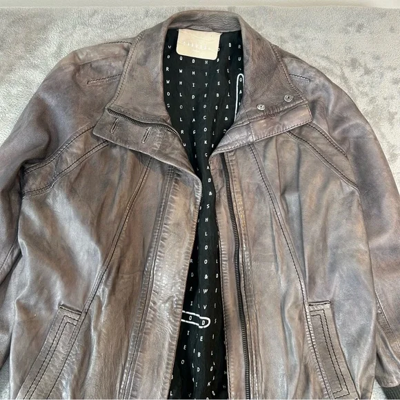 Women's Brown Leather Bomber Jacket with Ribbed Cuffs and Waistband - Picture 2 of 16